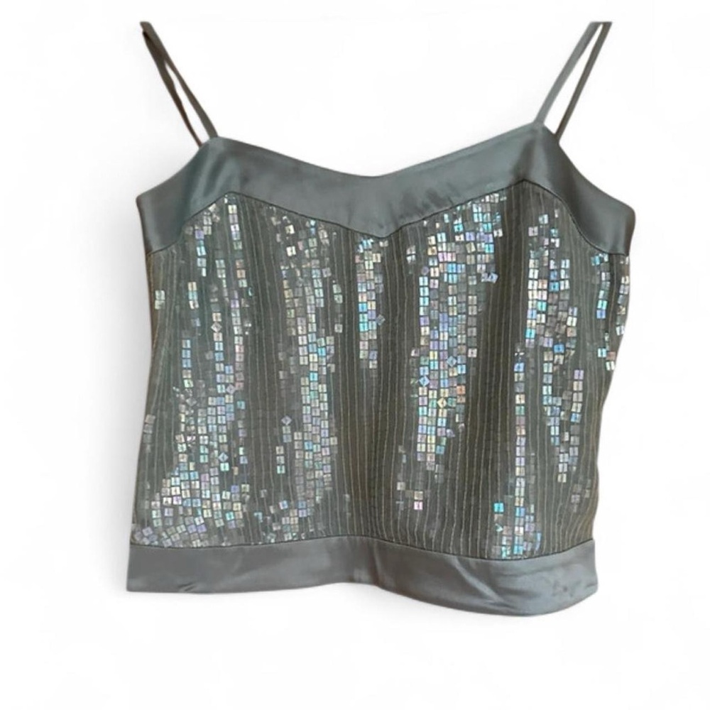Tintoretto euro turquoise blue vintage square sequin cami top. EU 38